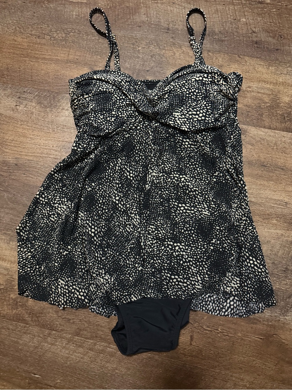 Black & Cream Printed One-Piece Swimdress with Brief